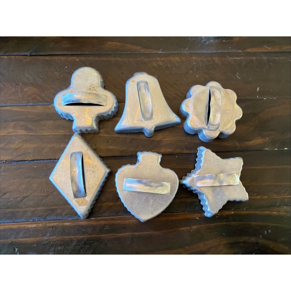 Vintage Aluminum Christmas Cookie Cutters With Handles Set of 6
